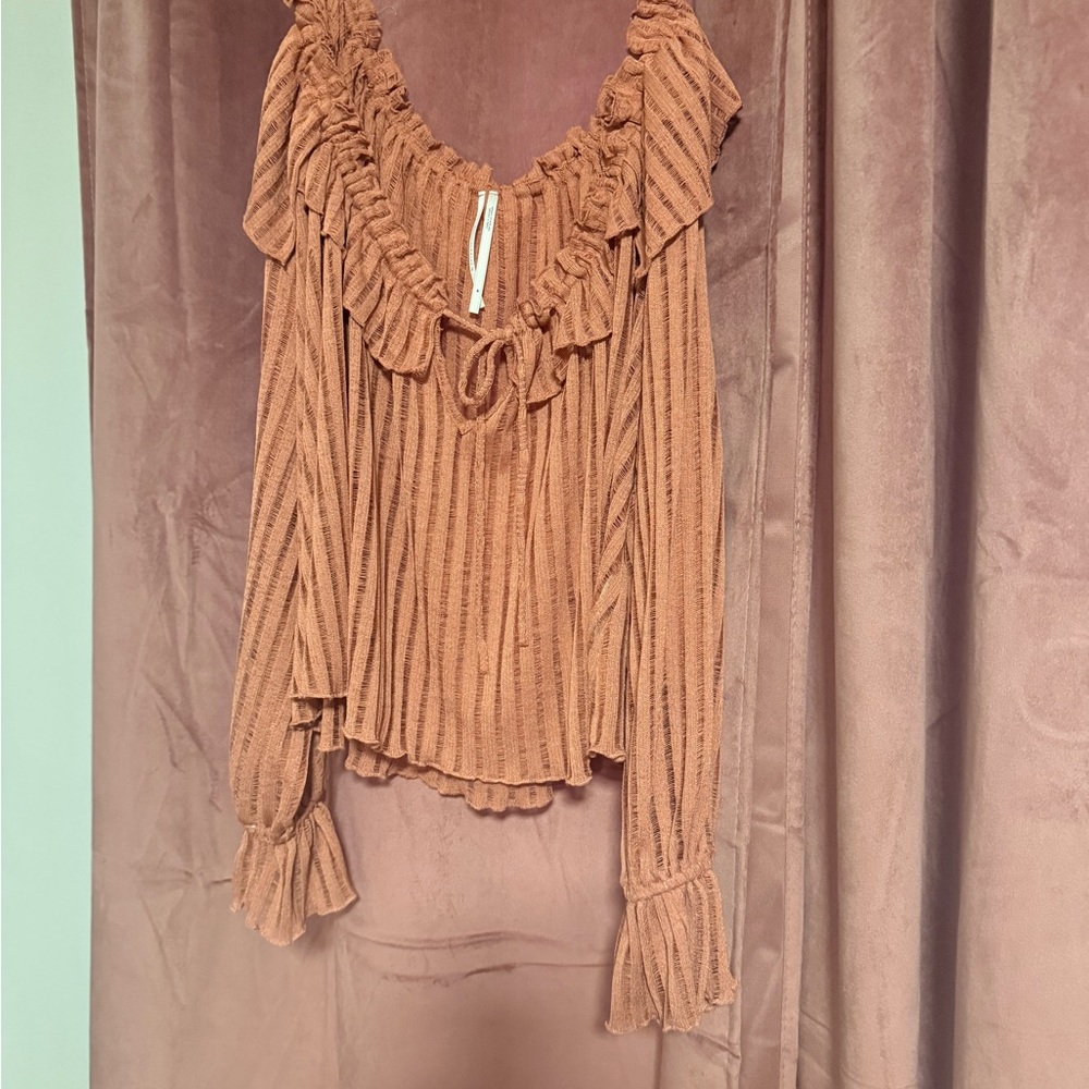 Anthropologie Rose Ruffled Tie Front Blouse Size M